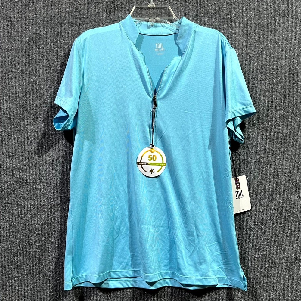 Tail White Label Polo Shirt Womens L Blue Sun Protection 1/4 Zip Novelty Collar